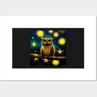 Story book Owl with Stars at Night Posters and Art